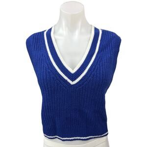 H&M Divided Blue Sleeveless Chunly Knit V-neck Crop Sweater Vest Tank Top Size M